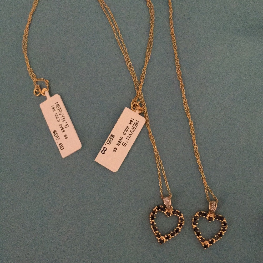 Two Sapphire Heart Pendants 18k Gold and Silver